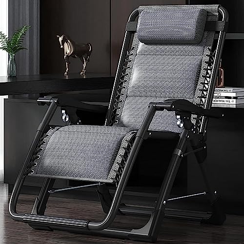 Silla de descanso de gravedad cero de gran tamaño, silla plegable reclinable para acampar con almohada, cojín, reposapiés y bandeja para tazas, soporta 330 libras