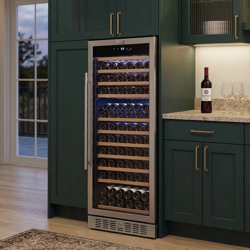 Image of Empava 24 inch Wine Cooler Refrigerator with Glass Door, Freestanding or Built In Tall Fridge with LED Light, Touch Control, 133 Bottles Capacity