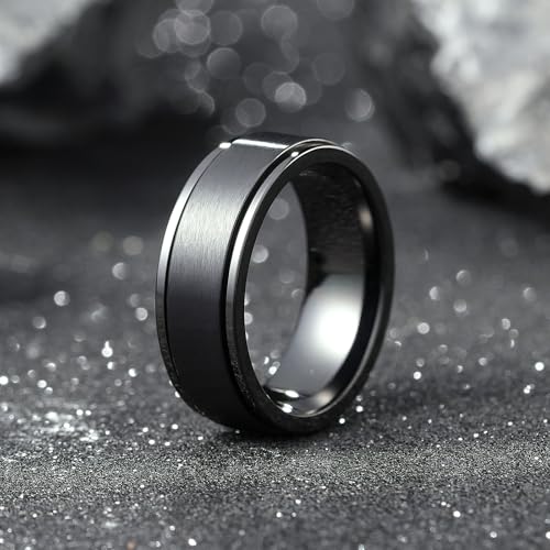 King Will 316L Stainless Steel Spinner Ring for Men Women-8mm Black/Silver/Gold Stress Anxiety Relief Fidget Ring Multiple Styles Wedding Band Comfort Fit Size 4-162