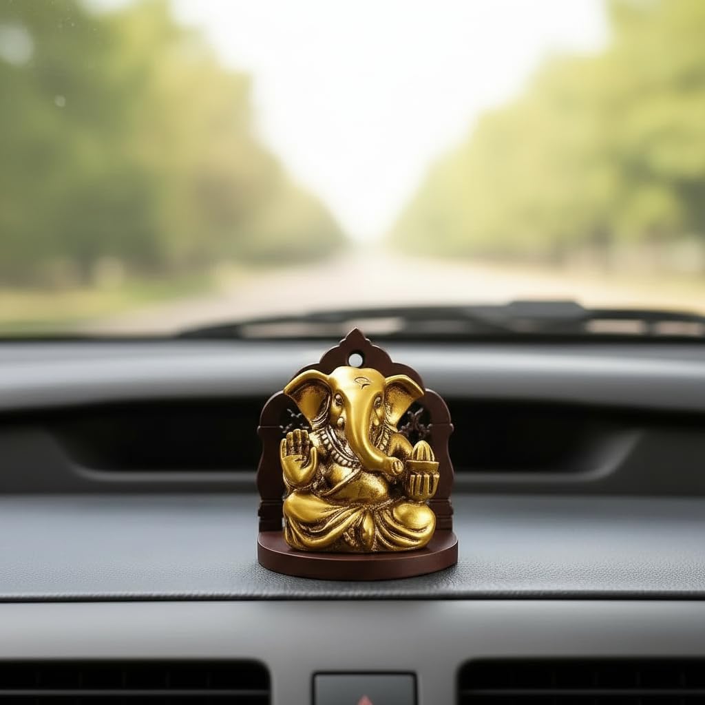 Antique Finish Resin Ganesha Idol - 6 cm | Ganesh Idol Murti for Car Dashboard, Home Decor & Office Desk | Ganpati Murti Showpiece for Mandir Home Decor