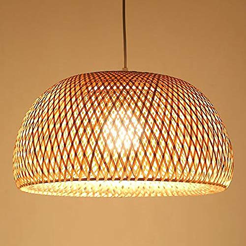 Vintage Pendelleuchte Aus Bambus & Rattan – Handgewebter Kronleuchter, Höhenverstellbar, E27, Ø 38 Cm