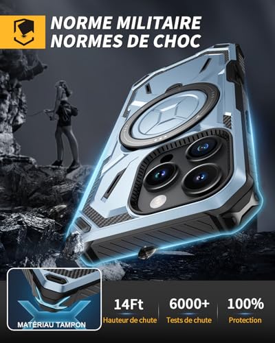 Coque iPhone 16 Pro antichoc bleu idéale pour les activités extérieures et rando