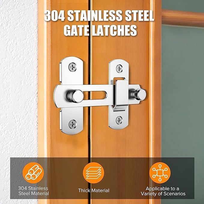 RKENZA(Pack of 1) Stainless Steel Barn Door Latch | Heavy Duty Flip Gate Lock for Sliding Doors, Cabinets, Closets & Wine Cellars (Silver) 1