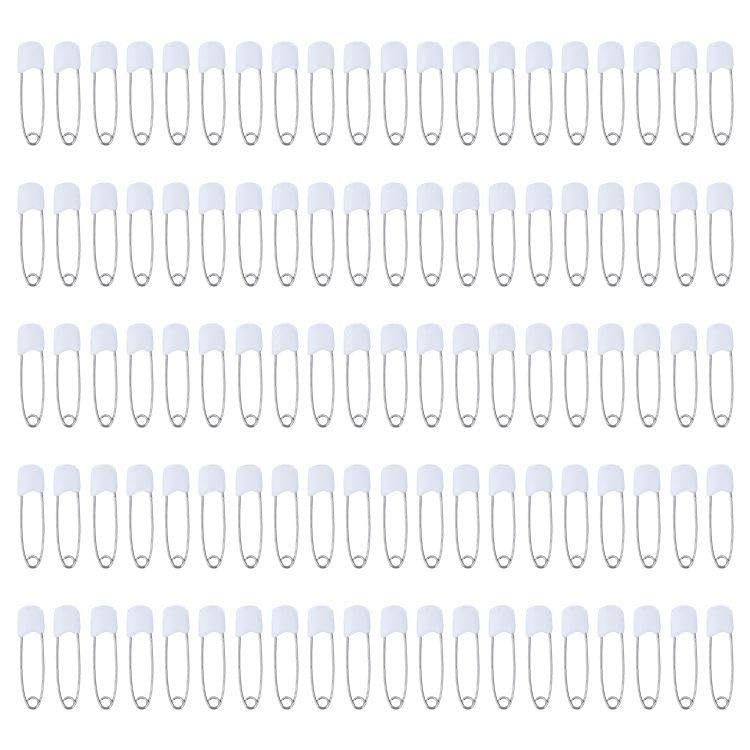 LSYYSL 100 Pieces Safety Pins, Plastic Metal Pins, Small Safety Pins, Baby Safety Pins, White Retainers