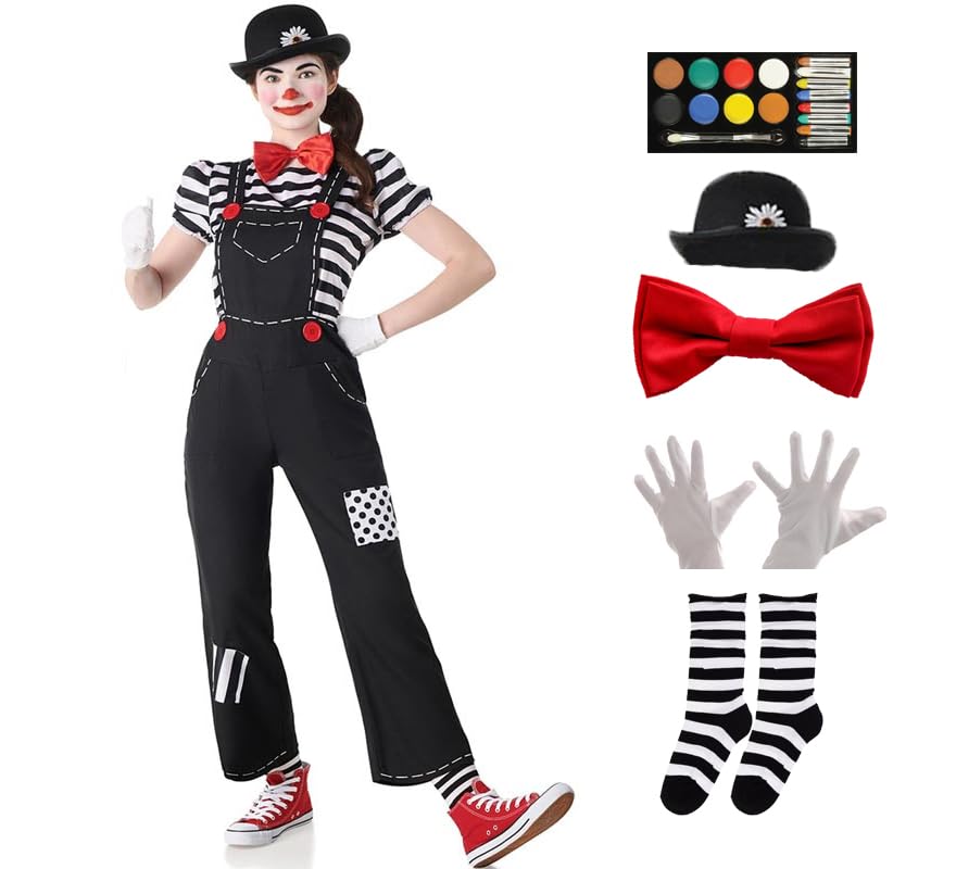 Disfraz Mimo Mujer, Kit Disfraz Mimo Adulto Carnaval - Conjunto Mimo, Disfraz Mimo con accesorios para Carnaval