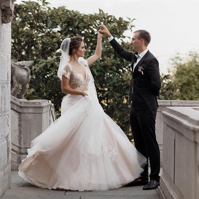 Miniatura 5 de HONGMEI Velo de novia de 1 nivel para mujer, velo corto con diamantes de imitación para boda, despedida de soltera, primera comunión