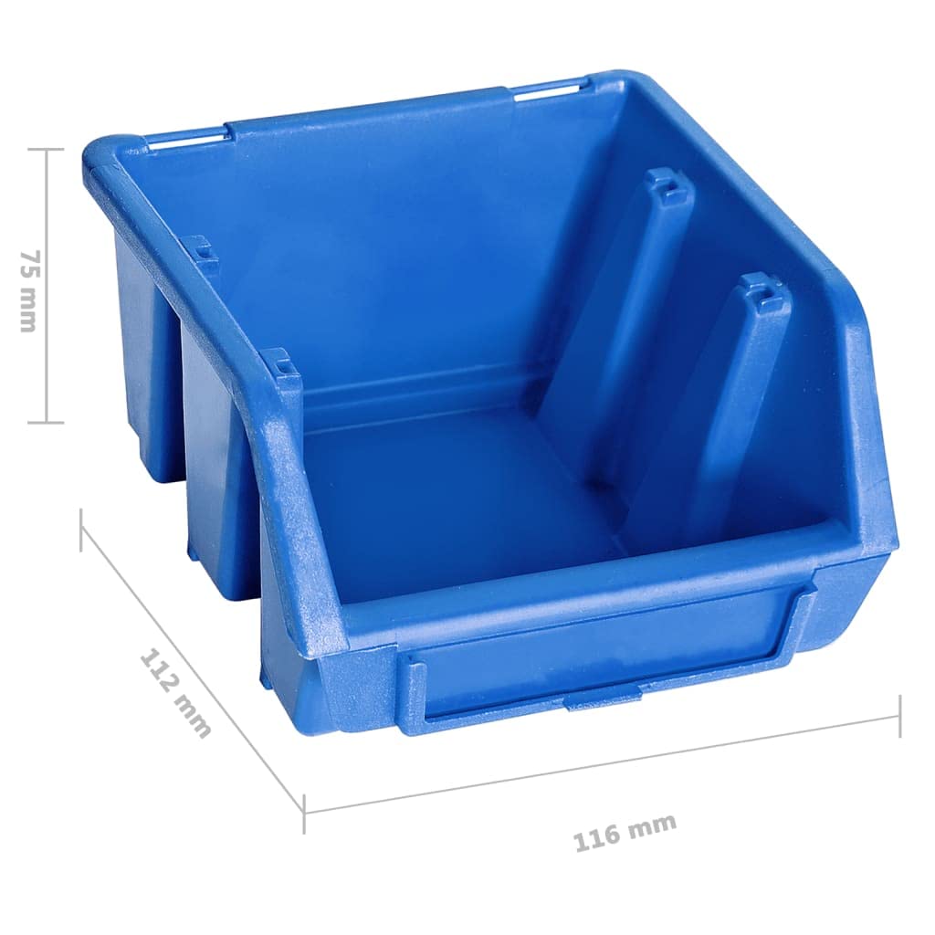 Juego de 96 piezas de almacenamiento para piezas pequeñas con paneles de pared azul y negro, sistema de plástico resistente para taller, garaje, sala de hobby, incluye 90 cajas y 6 paneles de