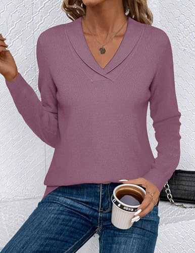 Image of Zeagoo Womens Sweaters Fall Fashion 2025 Long Sleeve Tops V Neck Business Casual Collared Knit Tunic Pullover Outfits