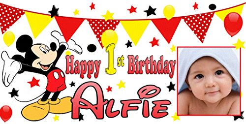 PERSONALISED Mickey Mouse Birthday Party Banner Large 4ftx2ft Photo Party Decorations Any Name Age first 1st 2nd 3rd 4th 5th Boys Girls Red
