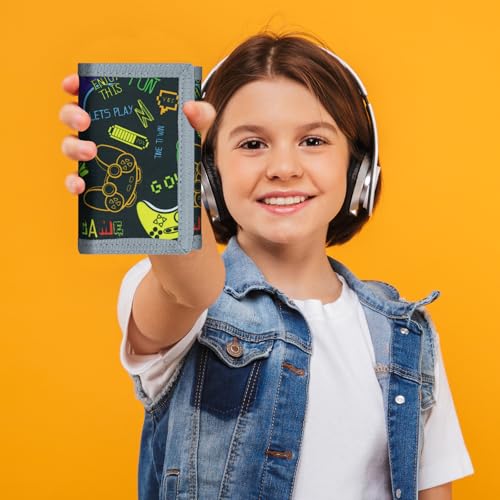 Image of Kids Wallet for Boys Girls, Trifold RFID Wallet with Key Chain and Zipper Pocket for Kids 4-18 Novelty Birthday Gifts, Coin Pouch Purse for Children Teens Outdoor Sports-Gamepad Black