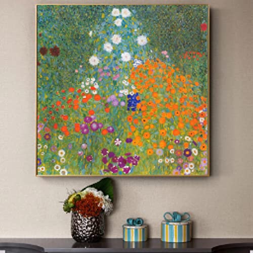 Gustav Klimt Fleur Jardin Toile Peinture Oeuvre Célèbre Affiches et Gravures Mur Art Photo pour Salon Décoration 20x20cm Sans Cadre Cover