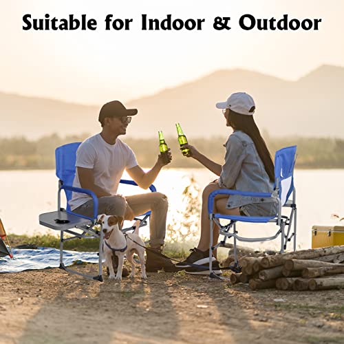 Kaboer Folding Camping Chair With Side Table, Heavy Duty Lawn Chair For Adults Portable Lightweight Directors Chair For Outside Camping, Lawn, Sports,Picnic And Fishing, Supports 300Lbs(Blue) #TOP5