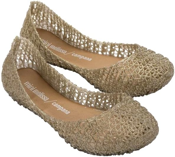 mini melissa Campana Papel Flats for Kids - Comfortable & Cute Closed-Toe Jelly Flat Shoes with Interwoven Cut-Out Design for Girls