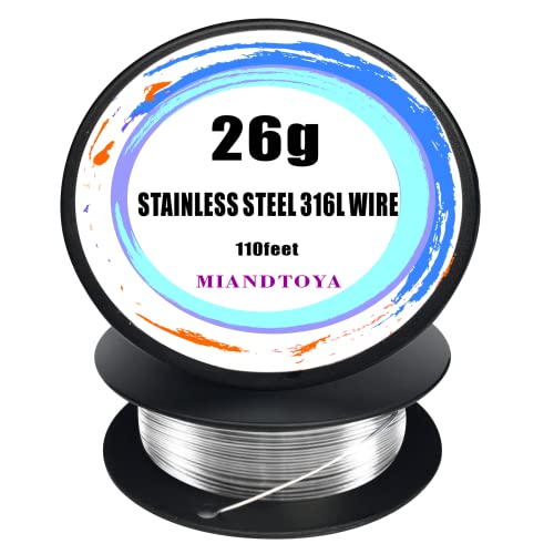 MIANDTOYA Stainless Steel 316L Wire, 26G Gauge 110Feet Soft DIY Hand Tool Metal Resistance Round Thin Spool Handmade for Crafts Bailing Sculpting Jewelry Making Findings Floral Beading Trapping