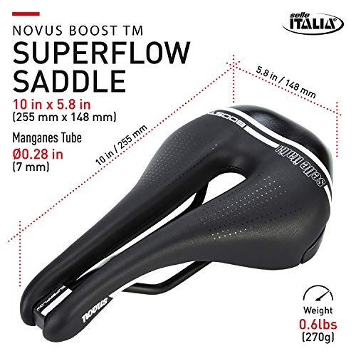 Selle Italia Novus Boost Road Bike Saddle - Comfortable Mtb And Road Bicycle Seat For Men And Women - 256 X 146Mm, 270G, Black #TOP6