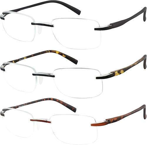 EFE Gafas de lectura irrompibles para mujer, sin marco, sin marco, con bloqueo de luz azul, ligeras, paquete de 3 (multicolor, 3.0)