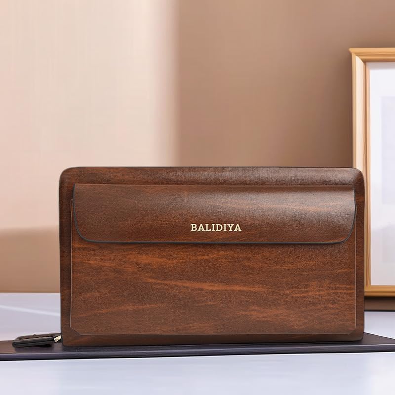 Leather Men Clutch Bag Long Wallet Purse Card Holder Case Business Large Clutch with Double Zip Handbag - Image 2