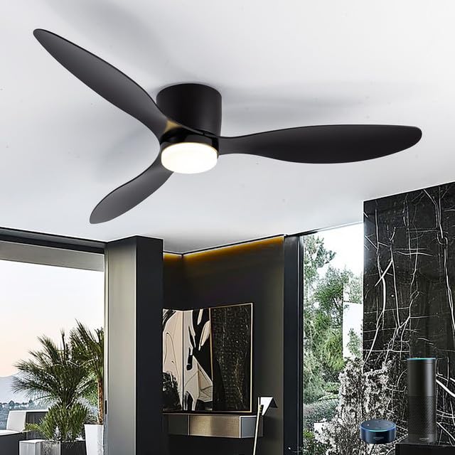 Deckenventilator mit Beleuchtung und Fernbedienung Leise, 106 cm Smart Ventilator Kompatibel mit Alexa, Dimmbar Sommer-Winter-Betrieb Deckenlampe Ventilator für Wohnzimmer, Schwarz