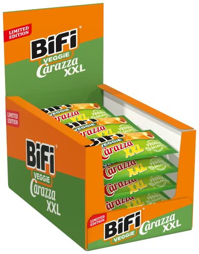 BiFi Veggie Carazza XXL - 16er Pack (16 x 70g) – Vegetarischer Pizza Snack - Mini Pizza To Go - für Unterwegs, das Büro und die Mittagspause - mit Salami, Pizzasauce und Käse