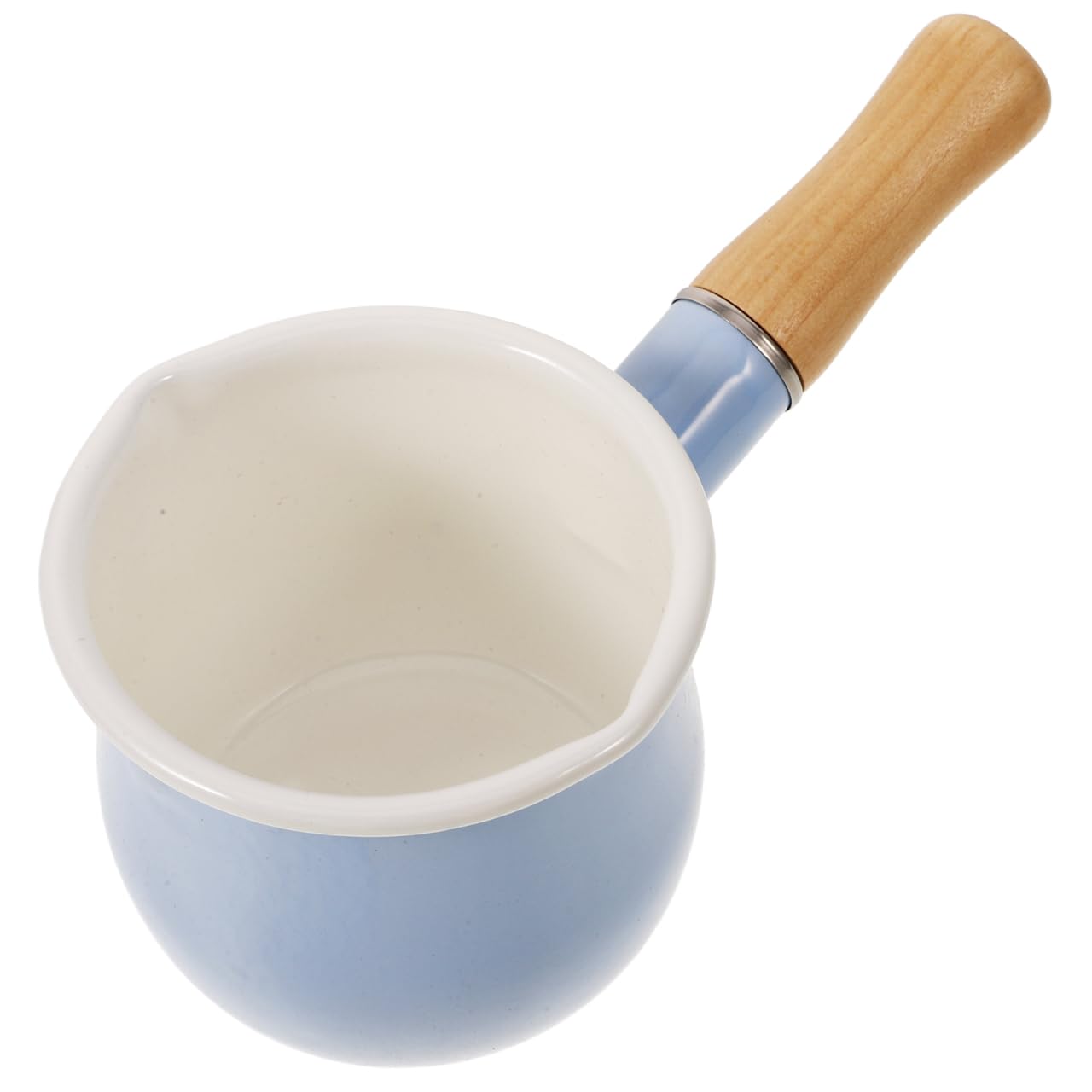 Abaodam Enamel Mini Milk Pan with Pouring Lip Wooden Handle, 10cm Small Kitchen Pot for Induction Hob, Butter Warmer for Baby Food, Cooking Sauce and Jam Saucepan Blue