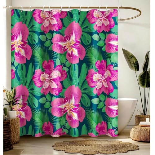 IHHGNB Cortinas de Ducha con Flores Rosas para baño, Impermeables, Lavables a máquina, con Ganchos, 200 x 240 cm (79 x 94 Pulgadas)