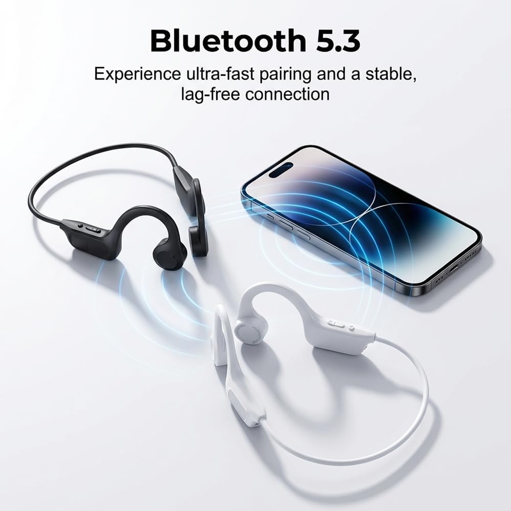 2026 Upgrade Bone Conduction Headphones Bluetooth, Open Ear Headphones with LED, Wireless Earbuds Sport Earphones for Running, Workouts, Sweat & Water Resistant, 8H Playtime (Black)