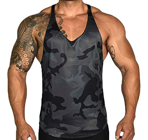 Lookwoild mens camo patchwork bodybuilding tank top qui…