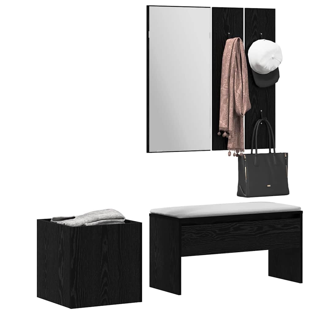 Hothingwell Zestaw mebli wejściowych 5 szt. drewno inżynieryjne | Ławka przednia, lustro ścienne, podwójny wieszak na płaszcze, ogrodnik, minimalistyczny design ścienny