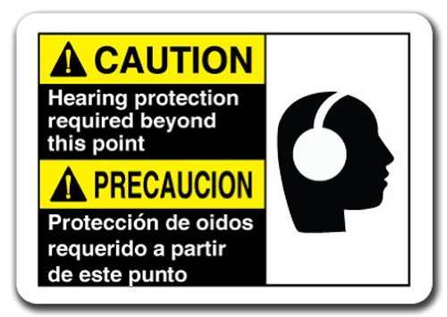 Caution Sign - Caution Hearing Protection Required Beyond This Point (Bilingual Spanish) 7"X10" Plastic Safety Sign ANSI OSHA