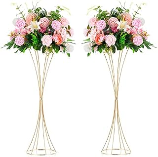 Nuptio 2 Pcs Gold Wedding Centerpieces Table Vase, 79cm Tall Metal Trumpet Vase, Road Lead for Wedding Party Dinner Centerpiece, Flower Stand for Christmas Anniversary Birthday Home Decoration