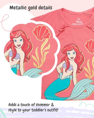 Disney Princess T-Shirt, Girls Short Sleeve Outfits for Toddlers, Belle Ariel Cinderella Jasmine 5
