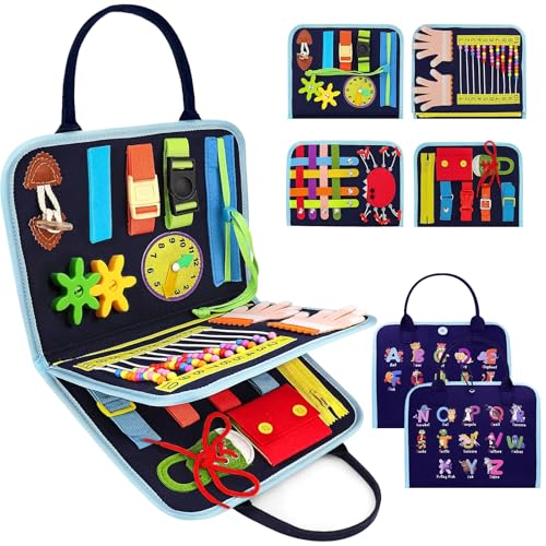 UCHAUNG Montessori Busy Board Toy for 3+ Year Old ToddlersToddler Travel ToysSensory Toys Quiet BooksPerfect Toddler Travel Toy Gift for Boys & Girls - Blue