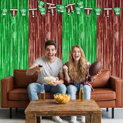 Image of 2 Pack Football Party Decorations, 3.28 FT x 6.58FT Tinsel Backdrop, Green Brown Foil Fringe Curtains Metallic Party Streamer, Football Party Supplies Game Day Decorations 2026 Birthday Party Supplies