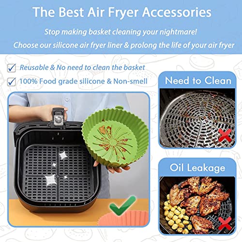Image of Round Silicone Air Fryer Liners, 3 Count, Multicolor, Heat Resistant, Dishwasher Safe, Reusable Baking Tray Pots for Oven, Microwave, Steamer