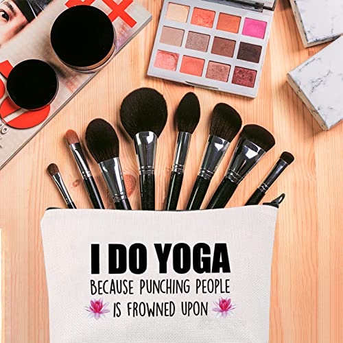 Yoga Gift Yoga Lover Gift Yoga Instructor Makeup Bag I Do Yoga Because Punching People Is Frowned Upon Cosmetic Bag Yoga Teacher Thank You Gift (I Do Yoga Because White Bag)