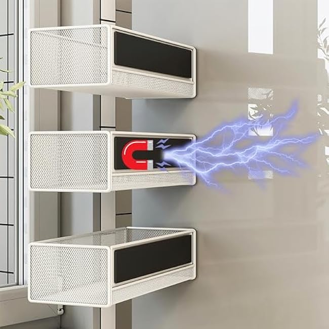 Magnetic Basket Organizer Holder for Fridge Magnetic Storage Bin Box Containers for Refrigerator Whiteboard Classroom (Large, Black)