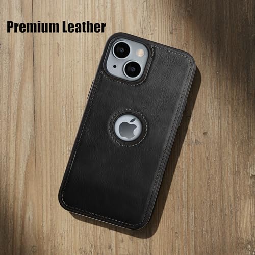 Image of Leather Case for Apple iPhone 14 Plus Premium Protective Stylish Slim Cover with Shockproof Raised Edges Black