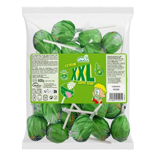 Caramelos Cerdán - Chupas Extreme XXL Kiwi-Cactus Doble Relleno Gigante de Pica Pica y Chicle | 20 Unidades, Triple Sensación, Sin Gluten ni Alérgenos | Ideal para Halloween, Fiestas y Cumpleaños