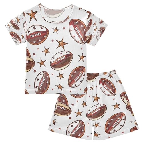 senya Short Sleeve Pajamas Sets Summer Cotton Sleepwear Seamless Pattern with Rugby Balls and Stars