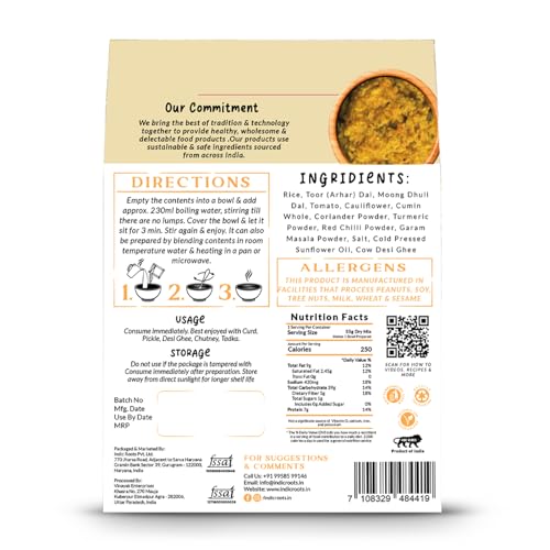 Image of Indic Roots Jain Khichdi |Instant Ready to Eat Full Meal |No Preservatives, All Natural, Packed Food with no Onion Garlic |Gluten Free MRE Food - 55 gm (Pack of 1)