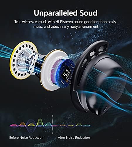 bafuuy Wireless Earbuds Bluetooth Headphones,180H Playtime Deep Bass Noise Cancelling IPX8 Waterproof Bluetooth Earphones,In-Ear Headphones with LED Display Touch Control for Sport/Work