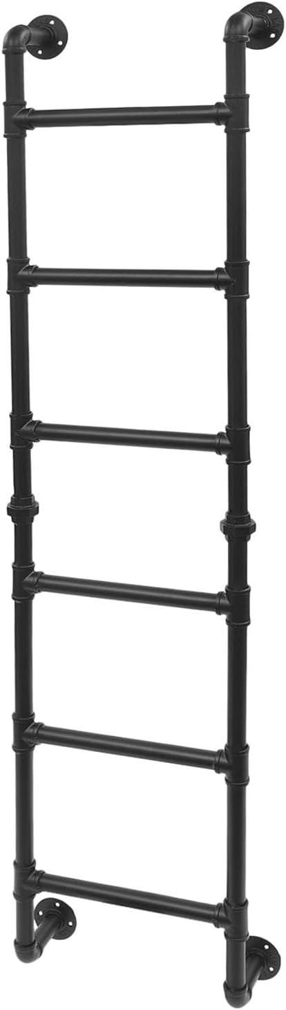 6-Step Metal Step Ladder for Attic Loft/Dorm, 70.87In Tall Wall Mounted Steel Bunk Bed Ladder, Window Well Egress Ladder for Garages, RVs, Warehouses, 330.69 Lbs Load Capacity (Black, 6-Step)