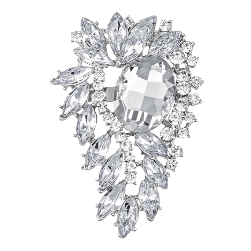 Image of SELOVO Leaf Flower Green Rhinestone Crystal Brooch Pin Accessory Gold Tone