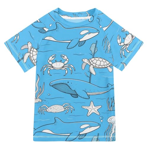 Black Blue Underwater Animal Whale Jellyfish Short Sleeve Matching Bathing Suits for Kids Big Girls Swimsuits Childrens Bathing Suits for 3-12 Years Traje de bano de Sirena para nina