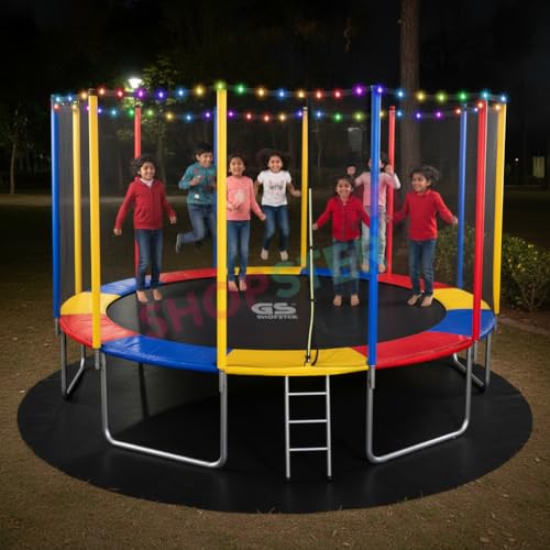 Image of Shopster Festive Edition 16 feet Heavy-Duty Jumping Trampoline for Adults & Kids with Safety Net, Remote-Control Waterproof LED Lights - Perfect for Indoor & Outdoor, Bouncer, Supports Upto 300kg