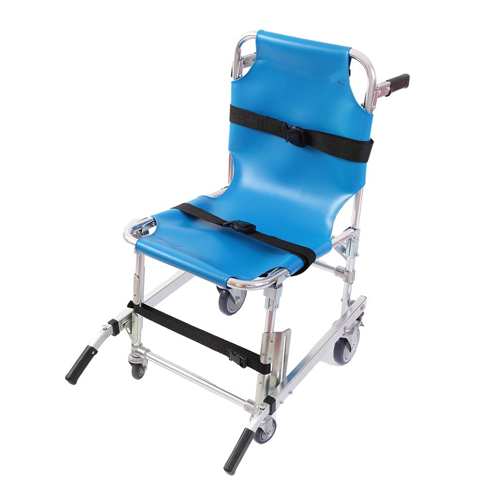 Aluminium Léger Chaise D'escalier EMS Fauteuil D'escalier d'ascenseur Médical D'évacuation d'urgence avec Boucles À Dégagement Rapide, Bleu