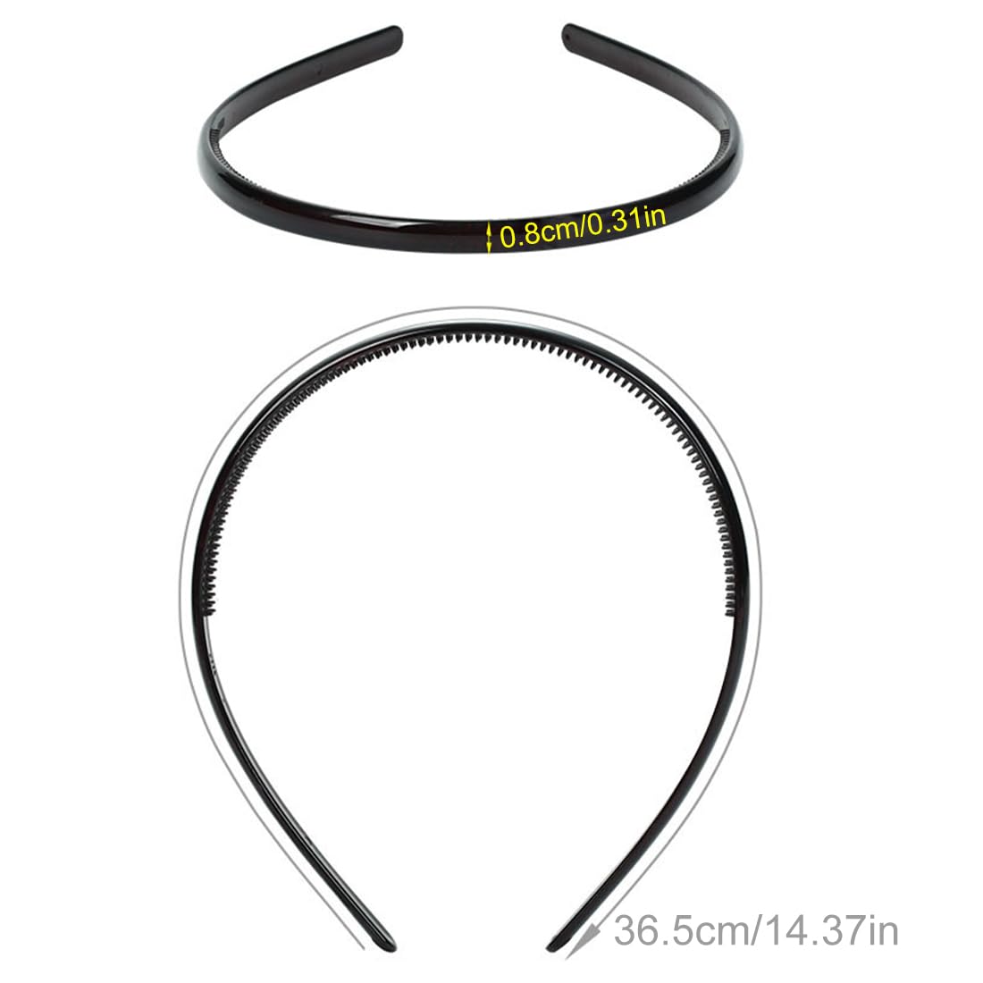 5 Cerchietti In Plastica Con Denti Pettine – Larghezza 2 Cm – Fasce Antiscivolo Per Capelli – Neri - 3