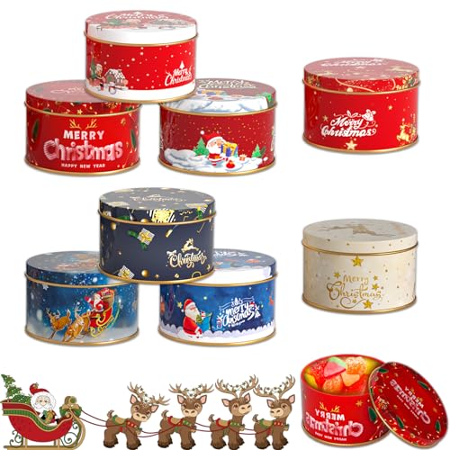 8 Stück Mini Weihnachtskeksdosen, Weihnachten Blechdose mit Deckel,...