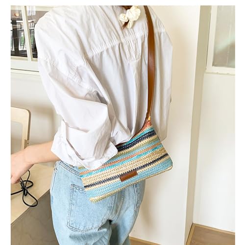 Bolso de playa de paja para mujer, bolso tote de gran capacidad para vacaciones, viaje y uso diario (estilo 538) miniatura 3