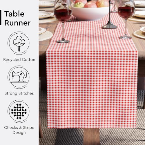 Image of Encasa XO Cotton Table Runner, 4 to 6 Seater Dining Table Decor Gingham Red